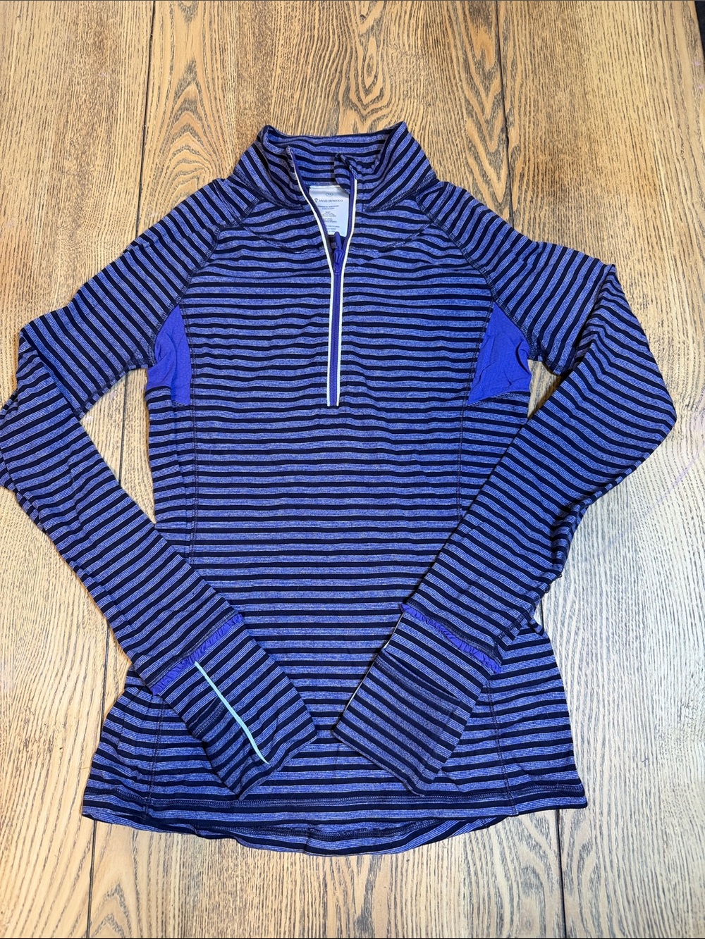 Ivivva Purple and Black Striped Half-Zip Long Sleeve Top